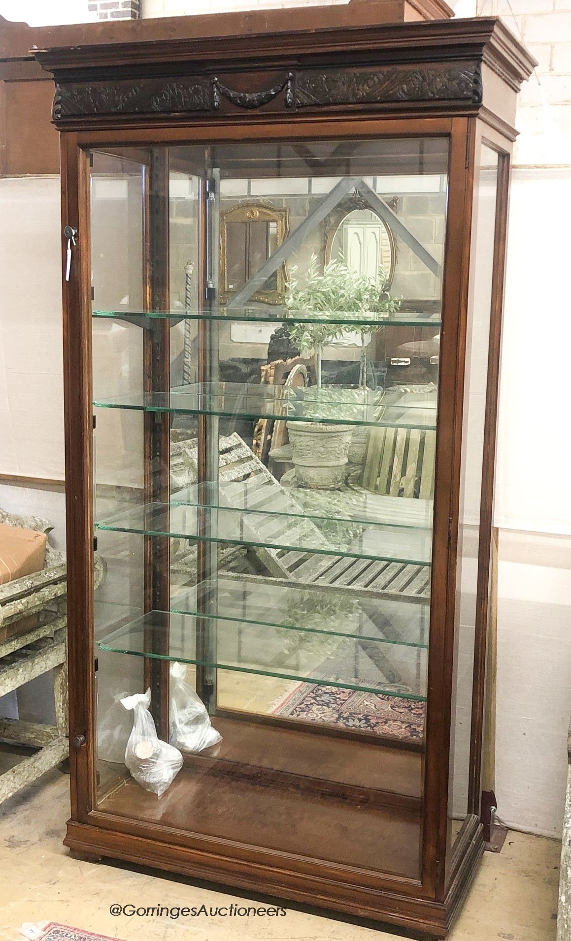 A large glazed mahogany display cabinet, width 108cm, depth 46cm, height 202cm